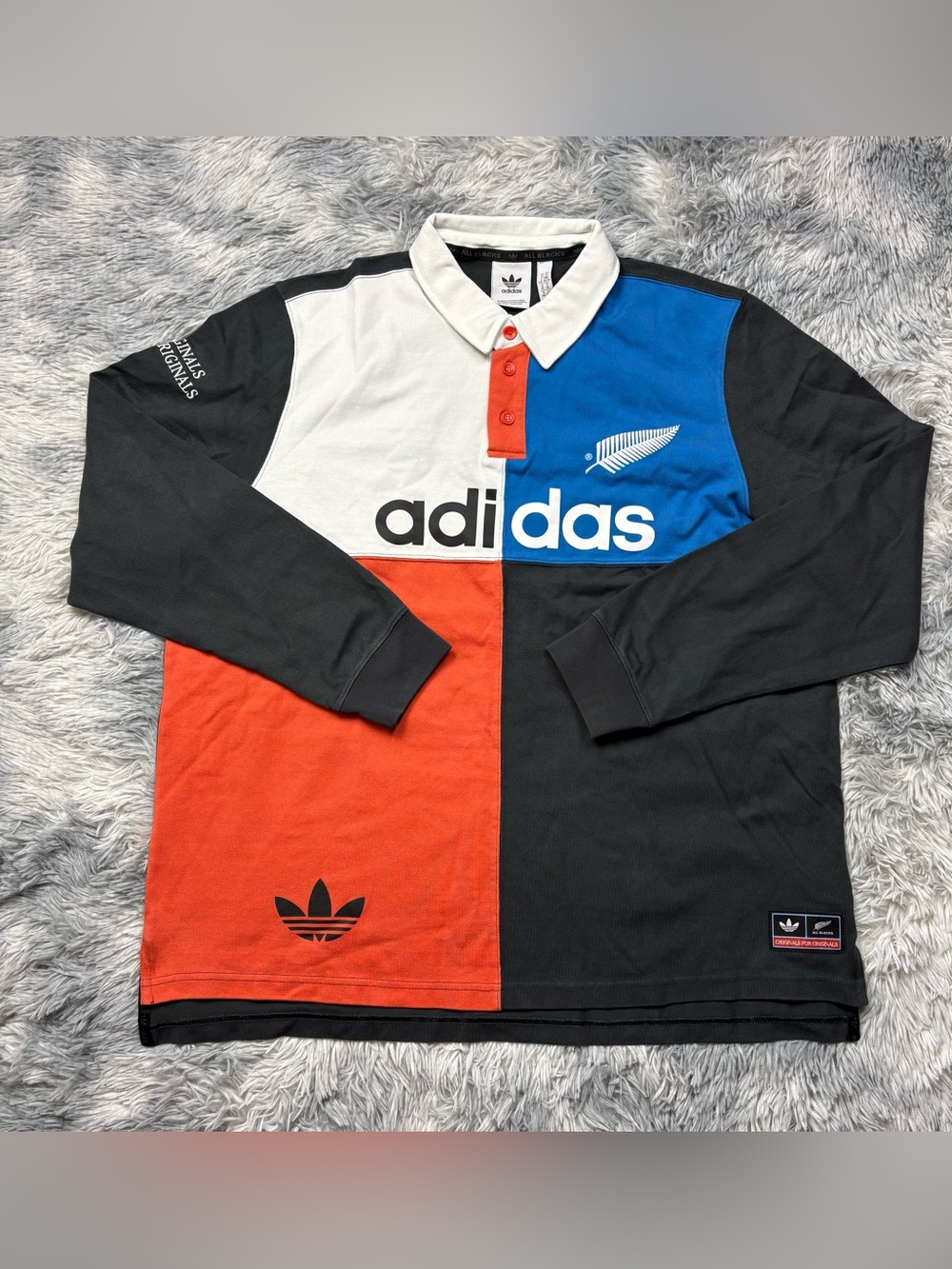 Adidas All Blacks Long Sleeve Colorblock Rugby Polo Shirt